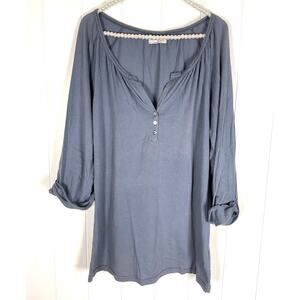 Michael Stars‎ Women's Gray Tunic Length Henley 100% Supima Cotton Top OSFM